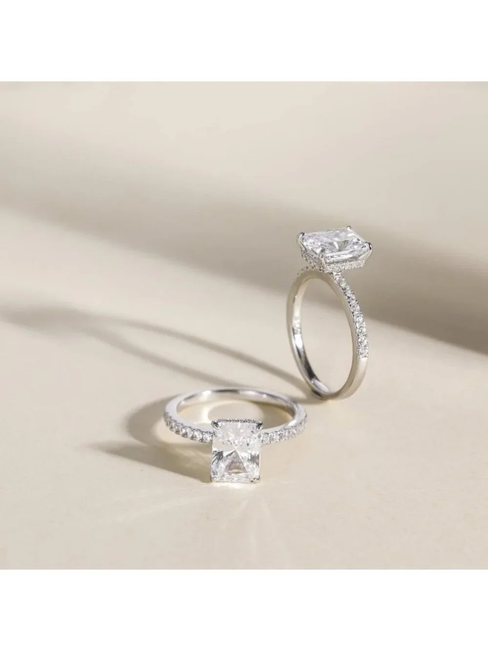 3CT Radiant Cut Sterling Silver Engagement Ring, CZ Wedding Band for Women, Size